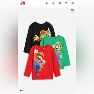 H&M Kids Long Sleeve Mario Tees - Black, Red, Green